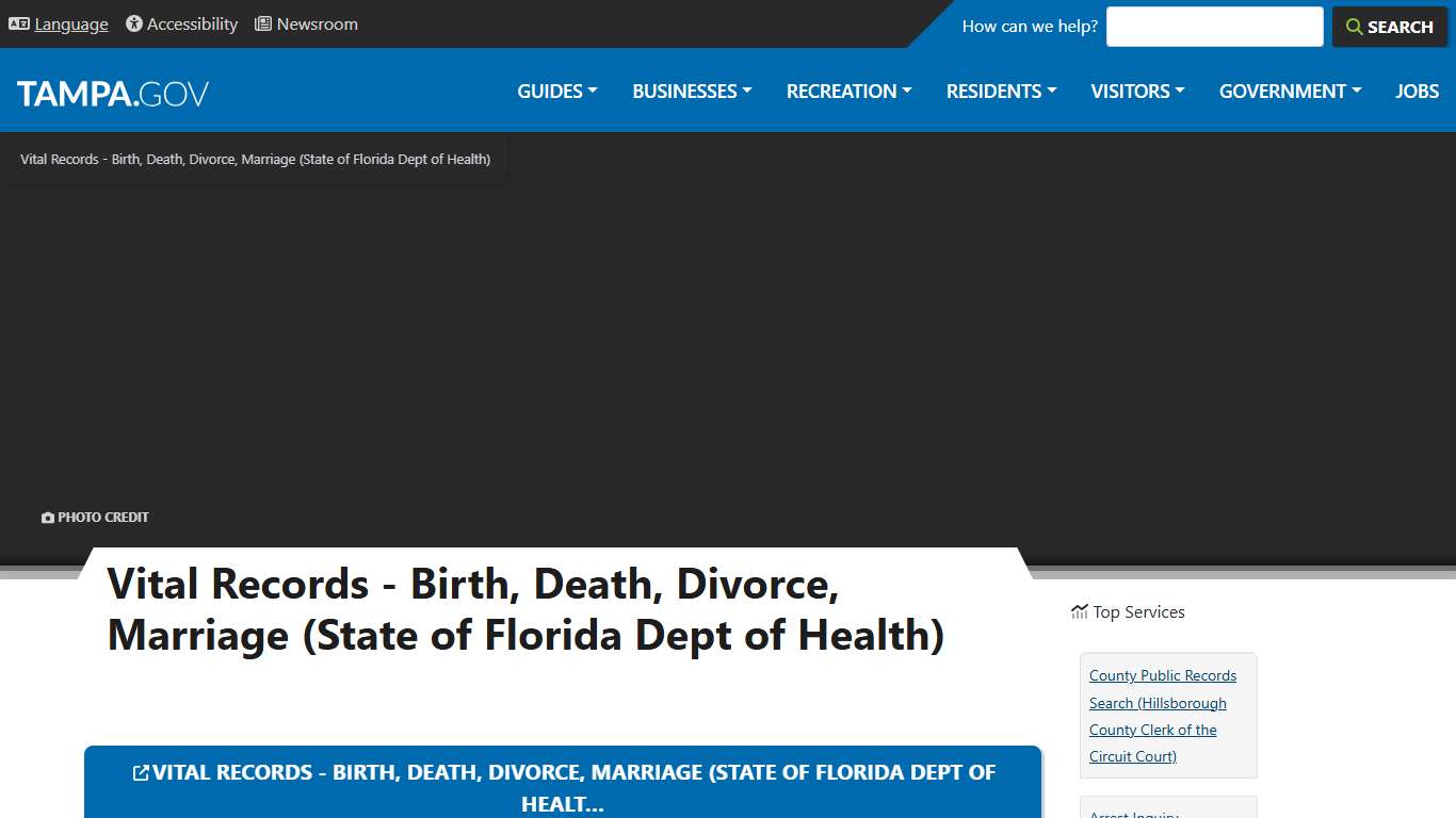 Vital Records - Birth, Death, Divorce, Marriage (State of Florida Dept of Health) City of Tampa