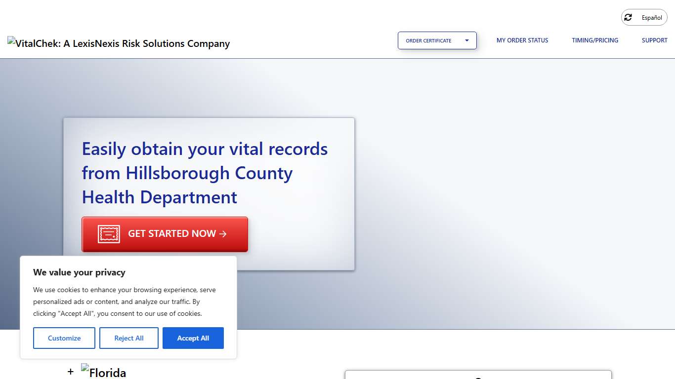 Hillsborough County Health Department (FL) Order Certificates - VitalChek